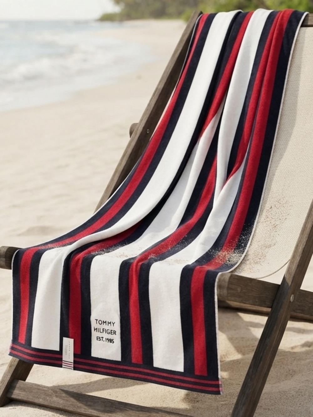 Tommy Hilfiger Chelsea Red Double Sided Stripe Oversize Beach Towel 36x72 Cotton